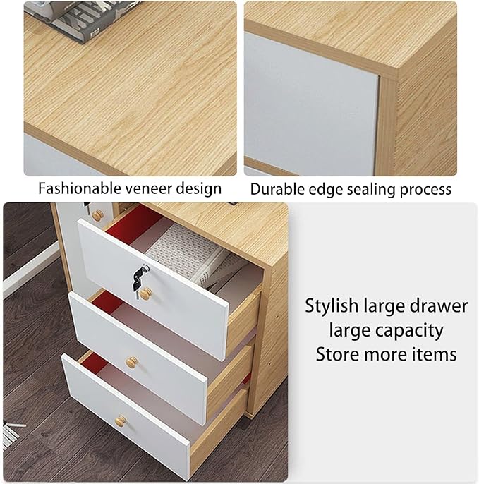 Mobile File Cabinet Under Desk File Cabinet with 3 Drawers 1 Door Lockable Office Filing Cabinet with Wheels Wood Storage Rolling Cabinet for Home Office 60 * 37 * 57CM