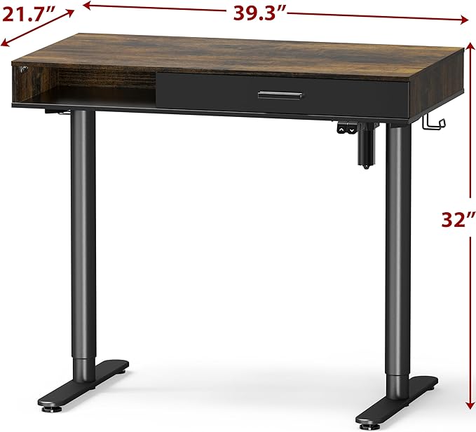 SHW 40-Inch Height Adjustable Claire Electric Standing Desk with Drawer Rustic Brown