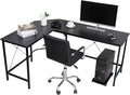 HomGarden L-Shaped Computer Desk Modern Corner Table PC Laptop Study Workstation Home Office Desk Wood Desktop Metal Frame(Black)