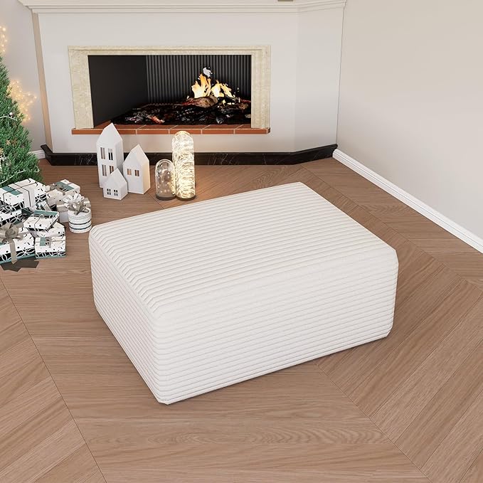 Modular Cloud Couch Sectional Deep Seat No-Bone Corduroy Sofa with Ottoman Oversized Comfy Modular Sofa for Living Room Bedroom Apartment No Assembly Flexible Layout (White Ottoman)