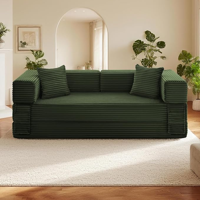 Sectional Boneless Couch Convertible Sofa Bed78'' Modular Sectional Sleeper Sofa with Removable Armrests &amp 3 PillowsSmall Floor Couch No Assembly Needed for Living Room Office BedroomLight Gr