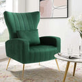 X-VOLSPORT Velvet Accent Chair Mid Century Modern High Back Living Room Chair with Waist Pillow Upholstered Arm Chair with Metal Gold Legs for Bedroom Club Green