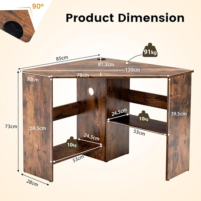 HOMGX Corner Computer Desk Triangle Desk with Storage Shelves Small Corner Desk for Small Spaces Corner Vanity Desk for Home Bedroom Living Room Office (Coffee)