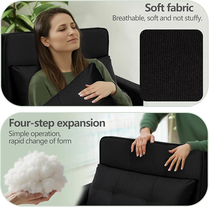 4-in-1 Convertible Sleeper Chair Bed Couch Bed with 5-Level Adjustable Backrest Futon Sofa Bed with USB Port&amp Cup Holder Multi-Functional Chaise Lounge Chair Sleeper Sofas for Living Room