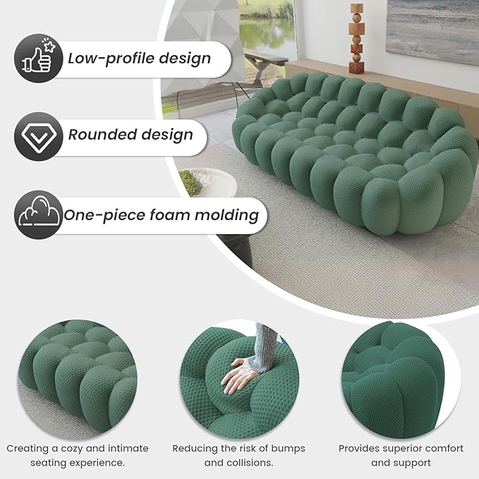 WJShome Bubble Couch49.21'' Single SofaMesh Fabric Lazy Floor Sofa 3D Honeycomb Shape Curved Couch for Living Room Office Apartment (Green 48.43 D)