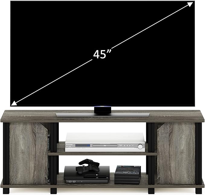 Furinno Brahms TV Stand Entertainment Center with Shelves and Storage for TV Size up to 45 Inch French Oak/Black