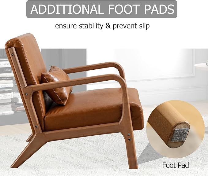 Phoenix Home Upholstered Mid Century Modern Accent Chair Set of 2 Lounge Fabric Living Room Chairs with Solid Wood Frame and Waist Cushion Reading Armchair for Bedroom Brown