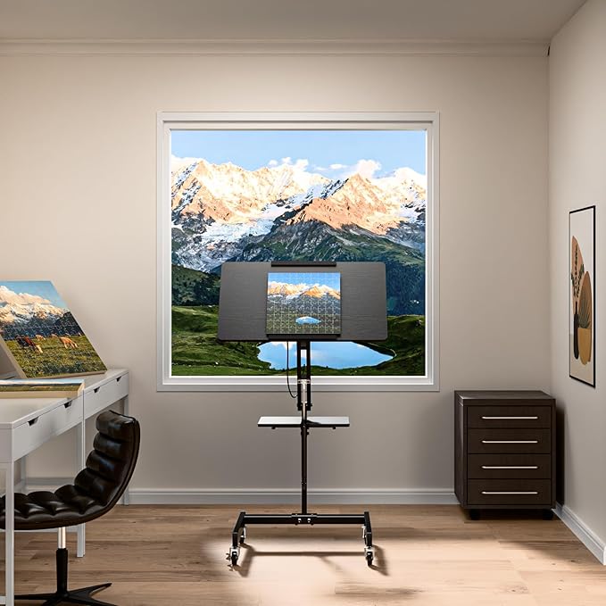 Mobile Standing Desk with Wheels Height Adjustable Laptop Table 27.56 Inch Portable Ergonomic Workstation with Locking Casters &amp Tilting Top Black
