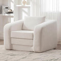 Convertible Sofa Bed Chenille Upholstered Pull Out Sofa Bed with Pillows 2-in-1 Sofa Chair with Minimalist Design Comfy Folding Mattress Couch for Apartment (Ivory Single Sofa Bed)
