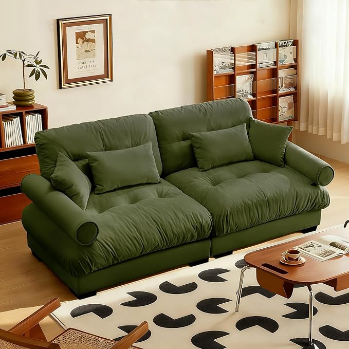 SoarFlash Modern Living Room Velvet Recliner Sofa Small Sofa Loveseat Sofa for Apartment Green
