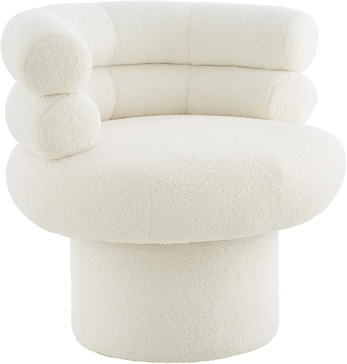 Christopher Knight Home Kayah Upholstered 360° Swivel Accent Chair Teddy Fleece Swivel Barrel Chair Modern Vanity Chair for Living Room Bedroom White