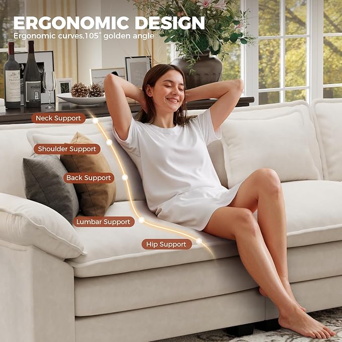 CDCASA 50'' Oversized Chair with Movable Ottoman Velvet Comfy Cloud Sofa Accent Chairs w/Large Seat and Armrests Modern Extra Wide Armchair Reading Chairs for Living Room DIY Combination Beige
