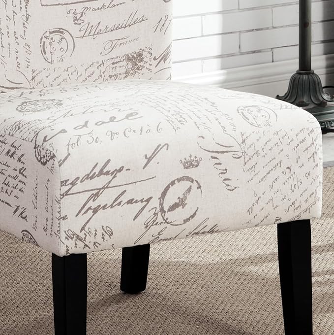 Knocbel Upholstered Accent Armless Chair Living Room Fabric Lounge Chair with Solid Wood Frame &amp Legs (English Letter White)
