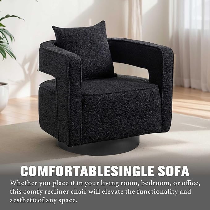 Mlmh &amp Kngwa 29 W Swivel Accent Barrel Chair Upholstered Boucle Round Arm Chair for Living Room BedroomBlack