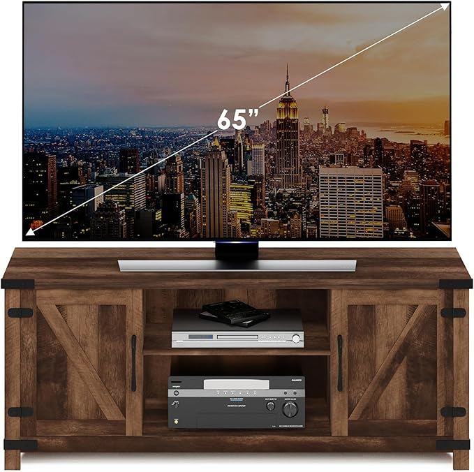 Furinno Cabinet Stand with Storage for TV up to 65 Inch 70 Inch Rustic Brown