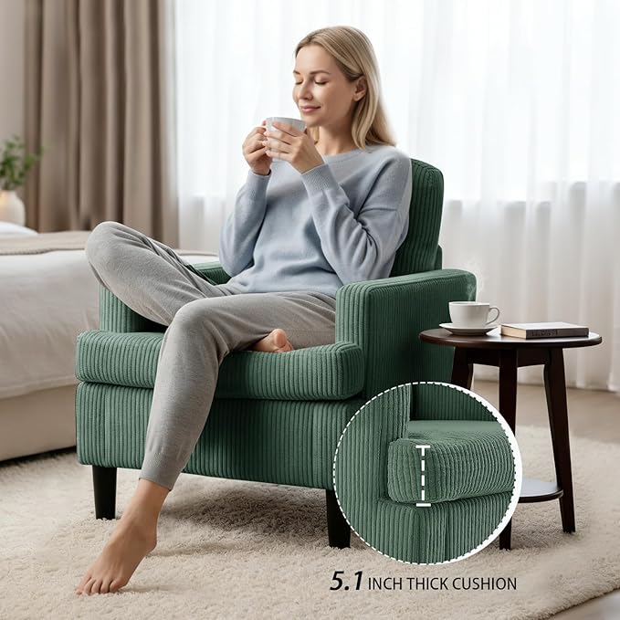 Modern Accent Chair Cozy Living Room Chairs Mid Century Modern Accent Chairs Reading Chair with Armrests for Living Room Bedroom and Study（Green）