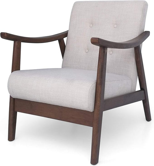 Christopher Knight Home Aurora Mid-Century Modern Accent Chair Rubberwood Beige Brown