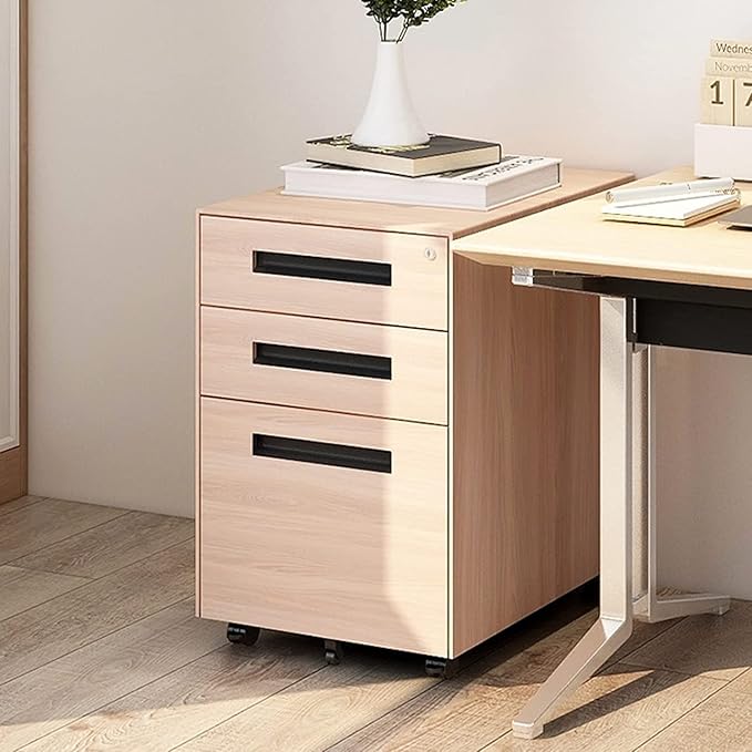 Office Storage File Cabinet Office Drawer Tin Movable Storage Short Cabinet Household Wood Grain Lockable Mobile Push Cabinet (C)