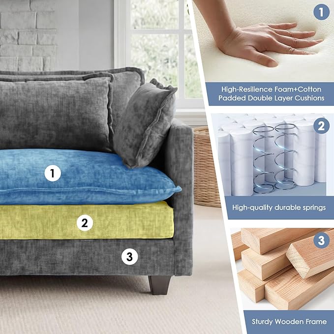 113.4 L-Shaped Modular Sectional Sofa with Ottoman Comfy Cloud Couch with Deep Seat (23.6 D) Solid Wood FrameBeige/Gray/Blue/Black for Living Room Small Apartment (Grey 3 Seat)