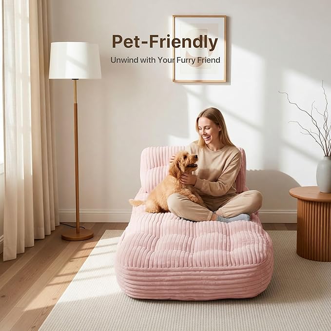 Boneless Chair Folding Sofa Bed with Pillow Sleeper Sofa with Back Support Sleeper Chair Portable Fold Out Chair Bed Comfy Foldable Mattress for Living Room Pink Single