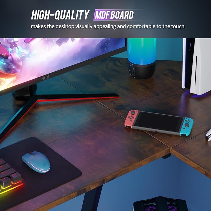 FDW L Shaped 51 Inch Gaming DeskCorner Computer DeskPC Gaming DeskWriting Workstation with Large Monitor Stand for Home OfficeBrown