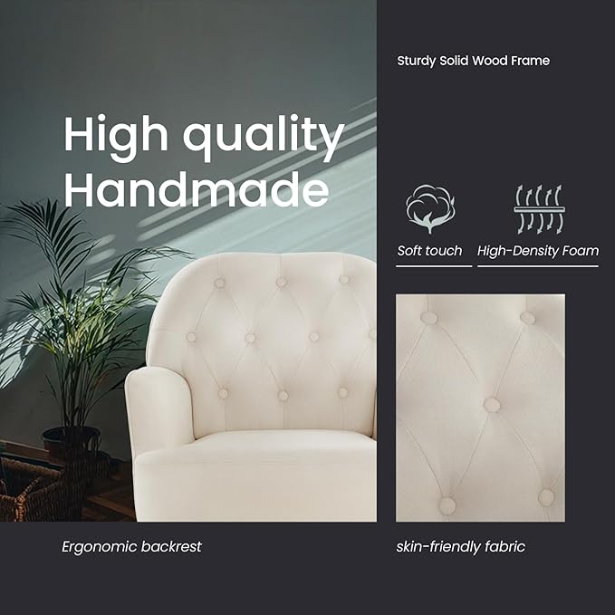 IWMH Accent Chair for Living Room Button Linen Fabric Armchair Single Sofa Chair with Arms Metal Legs Side Corner Chair for Bedroom Reading (Beige)