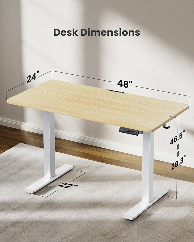 Marsail Standing Desk Adjustable Height Stand up Home Office Desk‎ 48x24 Inch Electric Standing Computer Desk with 4 Memory Presets Headphone Hook Cable Organizer Maple