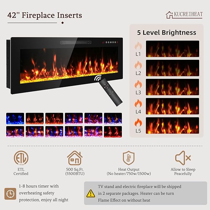 80'' TV Stand with Fireplace and Led Light-White Entertainment Center for 90 inch TV- TV Cabinet with Storage High Glossy Door Modern TV Console for Living Room