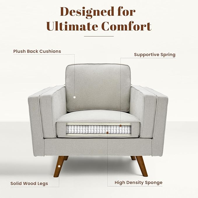 Kingfun Modern Accent Chair Set of 2 Living Room Chairs Chenille Reading Armchair Mid Century with Dual-Layer Armrests Solid Wood Frame Easy Assembly for Small Spaces Khaki