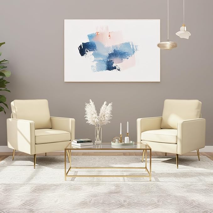 VINGLI Modern PU Leather Accent Chairs Set of 2 Single Sofa Chair with Pocket Coil Seat Metal Backrest &amp Solid Wood Frame Upholstered Armchair for Living Room Bedroom or Office