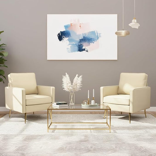 VINGLI Modern PU Leather Accent Chairs Set of 2 Single Sofa Chair with Pocket Coil Seat Metal Backrest &amp Solid Wood Frame Upholstered Armchair for Living Room Bedroom or Office