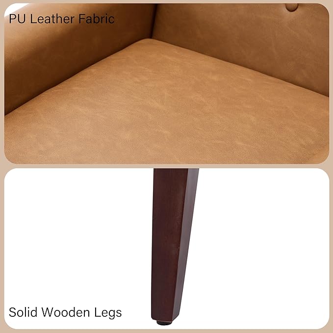 Accent Chair Mid-Century Modern PU Leather Chairs with Arms for Living Room Comfy Upholstered Club Single Sofa Armchair for Bedroom Waiting Room with Solid Wood Frame（Leather Brown Set of 1)