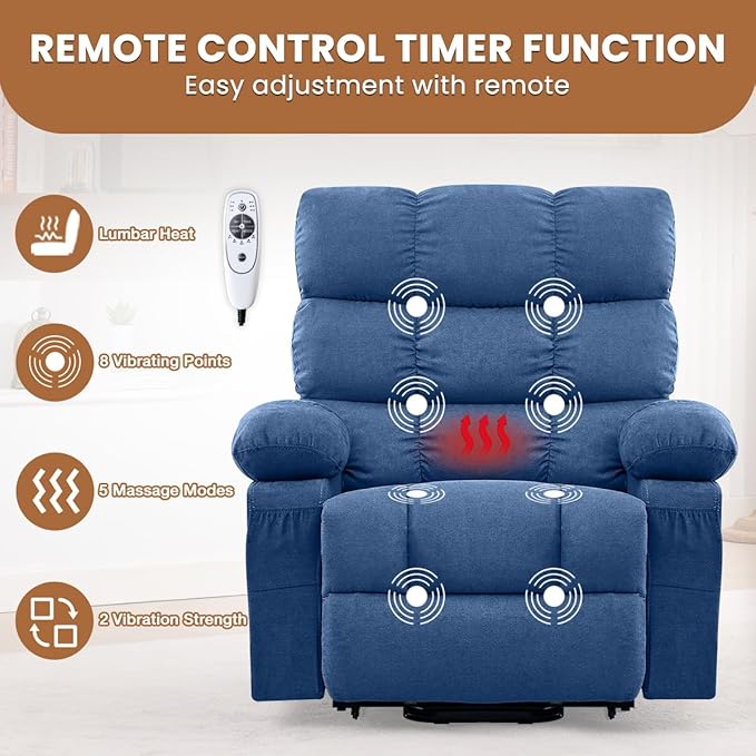 BOSMILLER Electric Power Lift Recliner Chair Sofa with Massage and Heat for ElderlyLift Chair with Side Pockets for Living Room
