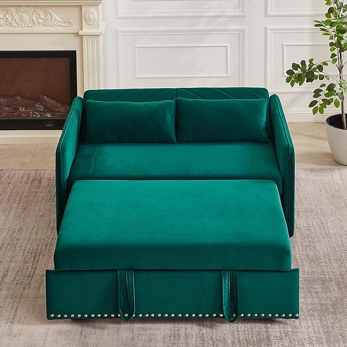 3 in 1 Convertible Sleeper Sofa Bed 55Compact Pull Out Couches with lumbar pillows &amp Storage pocket &amp USB Ports Adjustable Backrest Comfy Velvet Loveseat Sofas for Living Room Small Space