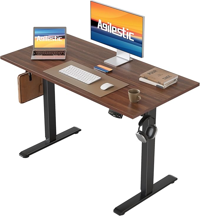 Agilestic Electric Standing Desk 40 x 24 Inches Height Adjustable Desk Sit Stand up Desk for Work Office Home Ergonomic Rising Computer Table with Memory Preset Dark Walnut