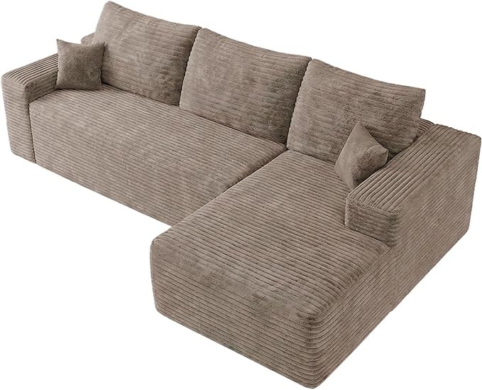 108 W Corduroy Sectional Boneless Cloud Couch with Chaise No Assembly Required L Shaped Modular Sectional Sofa Oversized Cozy Fluffy Sofa for Living Room (Camel Right Facing Chaise) | Compression