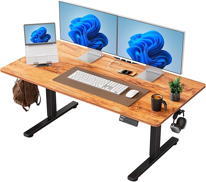 YIHAYO One-Piece Low Height Adjustable Desk Lifts 18.1-28.3 Inches Electric Standing Desk for Short People 48 x 24 Inches Computer Table with Splice Board for Home Office Rustic Brown