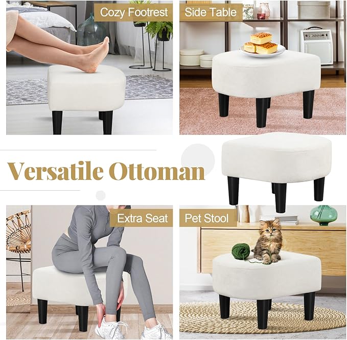 GOFLAME Accent Chair with Ottoman Modern Teddy Velvet Barrel Chair with Footrest Curved Backrest Removable Seat Cushion Upholstered Club Tub Sofa Reading Armchair for Living Room Bedroom Beige