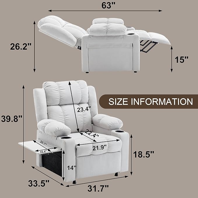 Oversize Recliner Chair with Massage and Heat Adjustable Modern Reclining Chair with Padded Seat Backrest for Living Room Home Theater Seating