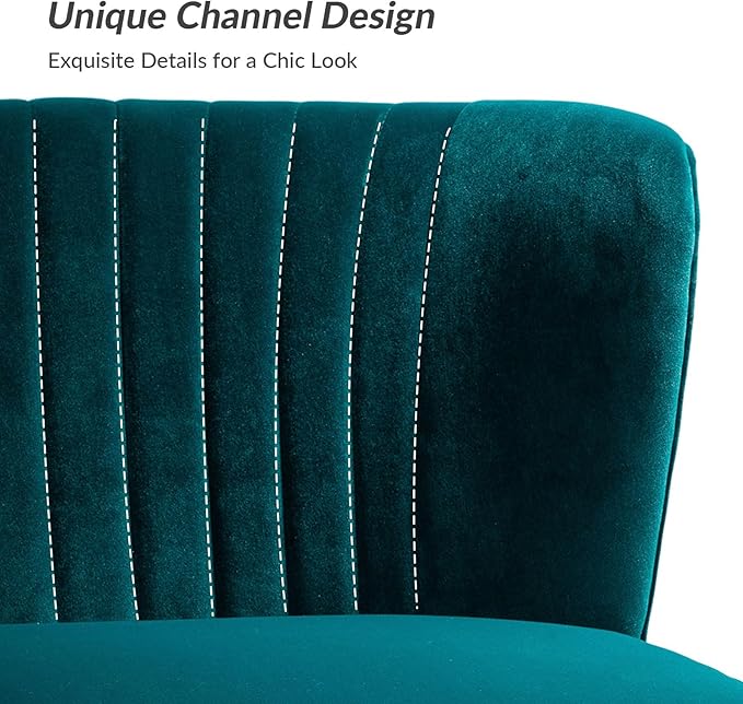 HULALA HOME Velvet Loveseat Sofa with Gold Legs Mid-Century Modern Upholstered Love seat Couch Tufted Small 2-Seat Sofa Armless for Living Room Bedroom Apartment Small Spaces Teal
