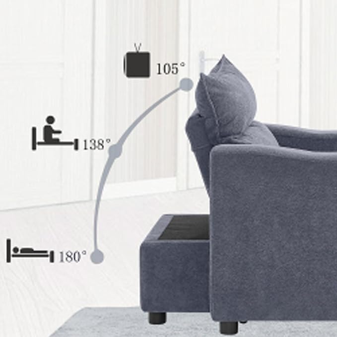 Sleeper Chair 3 in 1 Convertible Pull Out Chair Sleeper with Bracket and Cup Holder Chairs Bed Sleepers for Adults Adjustable Sofa Bed Chairs for Living Room Small Spaces Grey
