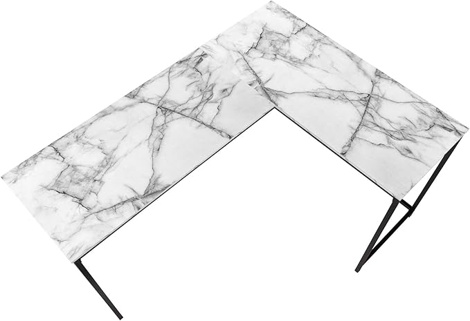Computer Desk Home Office Corner 58 l L Shape Work Laptop White Marble Look Laminate Black Metal Contemporary Modern