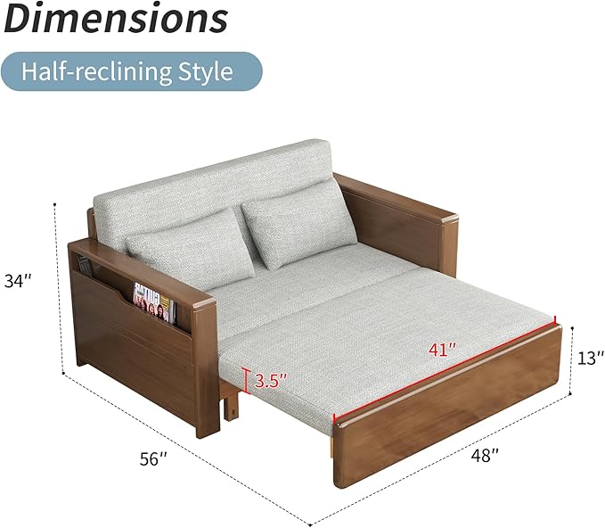 48full double size grey cushion convertible sofa sleeper with storagesectional sleeper sofa with reversible chaisewood sofa bed 3 in 1 pull out couch bed for livingroomapartmentbedroomoffice