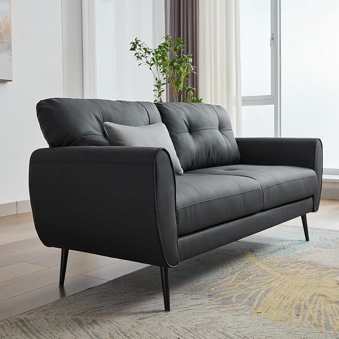 TYBOATLE Sofa Couch 61 Small Loveseat Couches for Living Room Black Faux Leather Couch Mid Century Modern Tufted Mini Sofa Comfy Office 2 Seat Settee Love Seat Couches for Small Spaces Bedroom