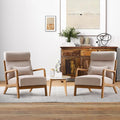 INZOY Mid Century Modern Accent Chair Set of 2 High Back Reading Armchair with Wood Frame Upholstered Living Room Chairs with Waist Cushion Single Lounge Arm Chair for Bedroom Sunroom Beige