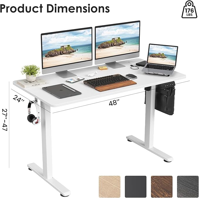 Electric Standing Desk Adjustable Height Stand up Desk Sit Stand Home Office Desk with Splice Board (White 48 x 24 inches)