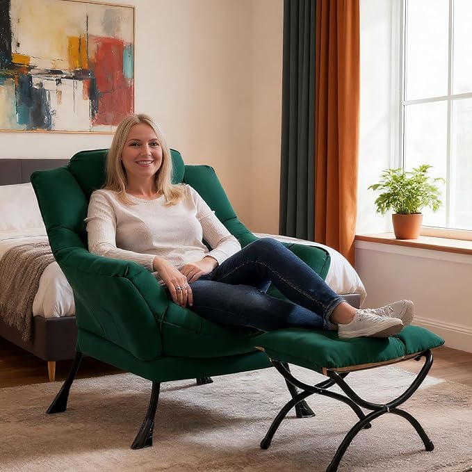 Tiita Lazy Chair Green Modern Large Accent Armchair Comfy Leisure Sofa Reading Chair for Bedroom Living Room Dorm Rooms Garden and Courtyard Green