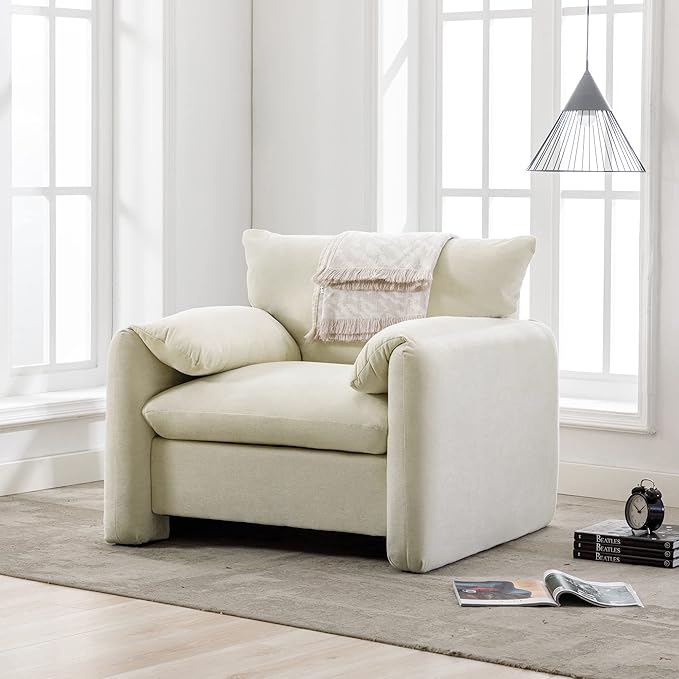 Merax Modern Style Chenille Oversized Armchair Accent Chair Single Sofa Lounge Chair 38.6'' W for Living Room BedroomCream White