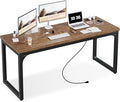 Computer Desk with Power Outlets 63 Inch Large Home Office Desk with Deeper &amp Thicker Desktop Modern Gaming Desk Study Writing Work Desk Metal Frame Rustic Brown