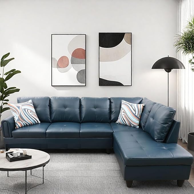 L Shaped Couch Modular Sectional Sofa with Chaise Modern Modular Sofas Furniture Sofa Couches for Living Room/Apartment/Office/Bedroom Dark Grey Blue